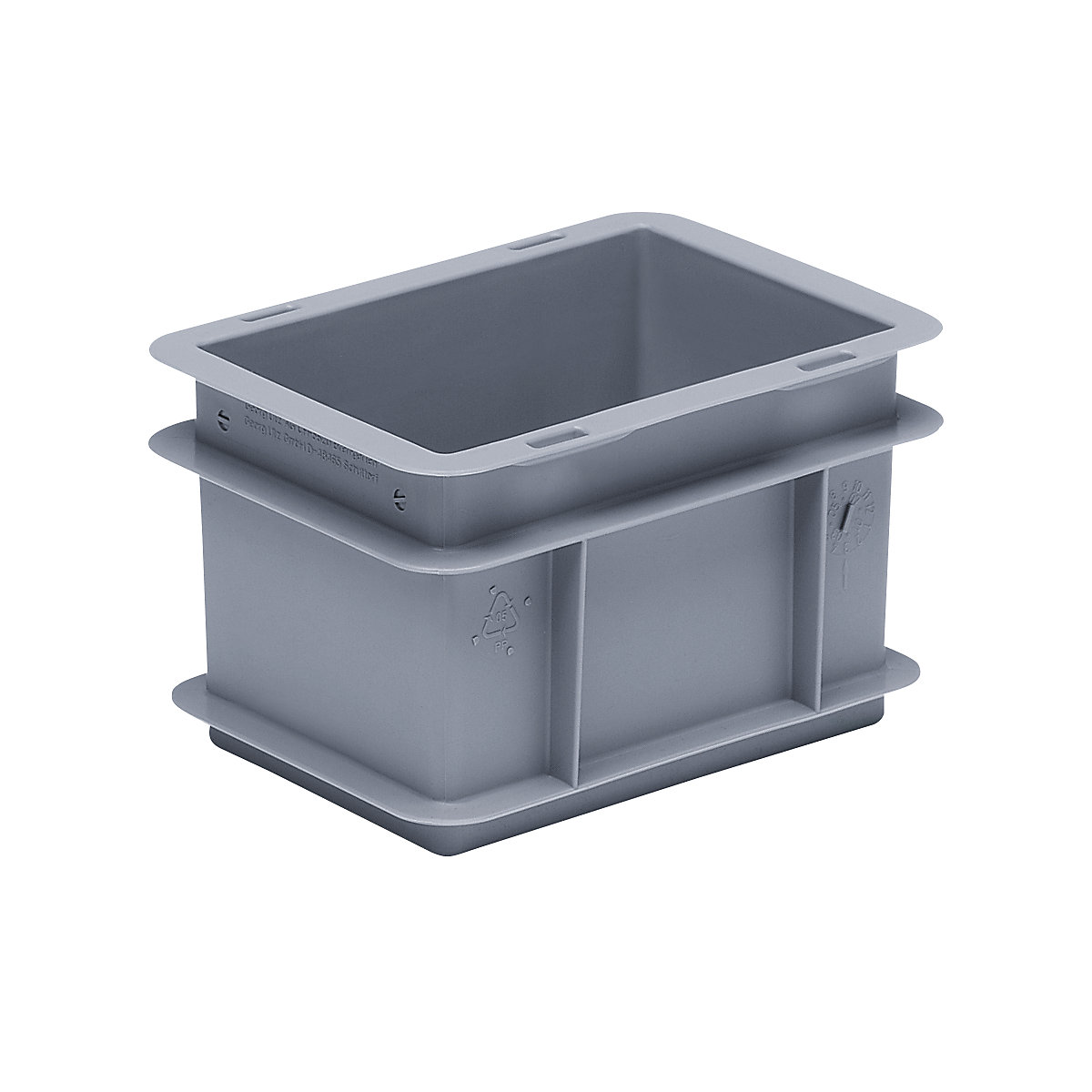 Navetă euro stivuibilă din polipropilenă (PP), capacitate portantă 20 kg, gri-argintiu, volum 2 l, înălțime exterioară 120 mm, amb. 12 buc.-0