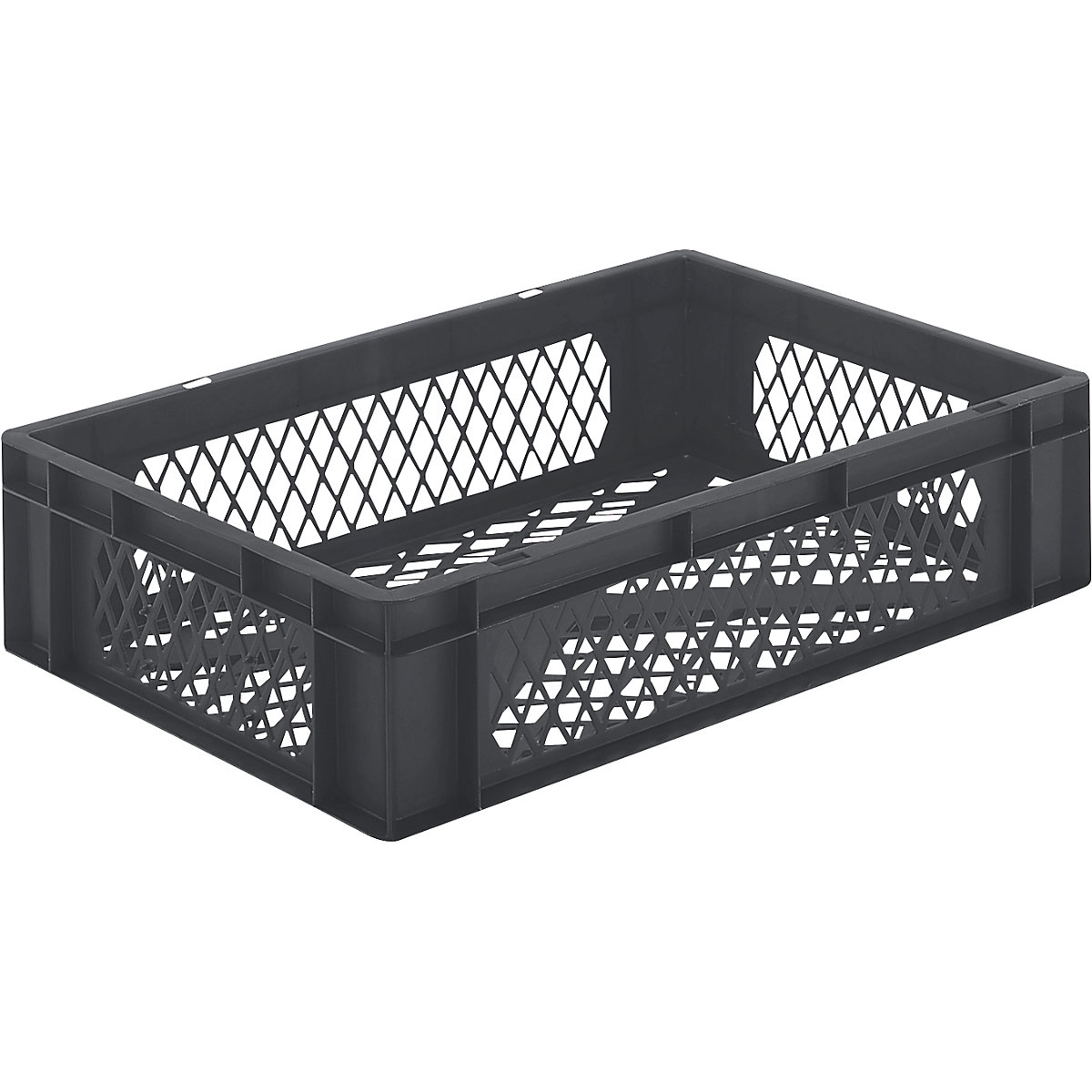 Navetă stivuibilă format Euro, pereți și baza cu orificii, lung. x lăț. x î. 600 x 400 x 145 mm, gri, amb. 5 buc.-0