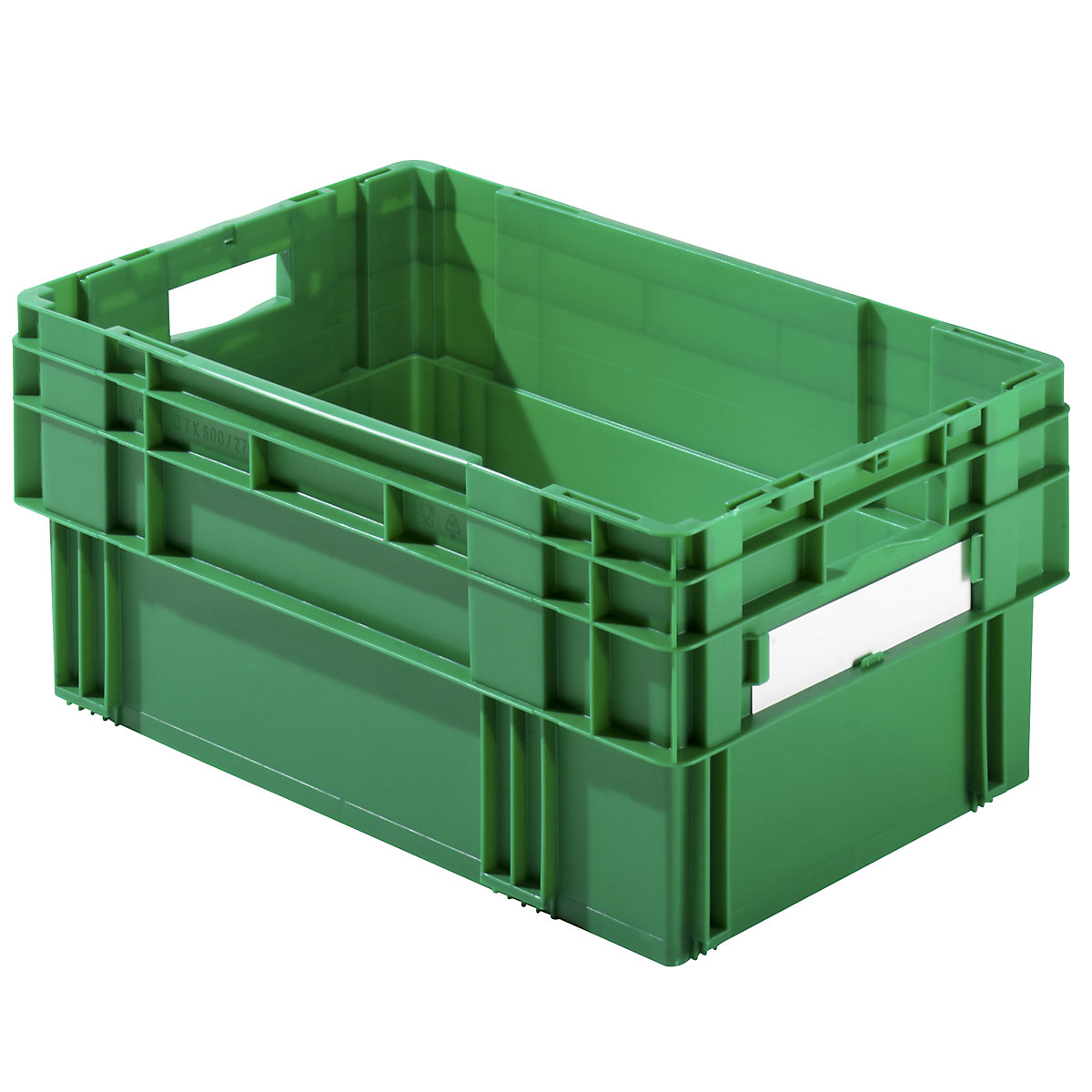 Navetă stivuibilă rotativă, capacitate 49 litri, pereți și bază pline, amb. 4 buc., verde