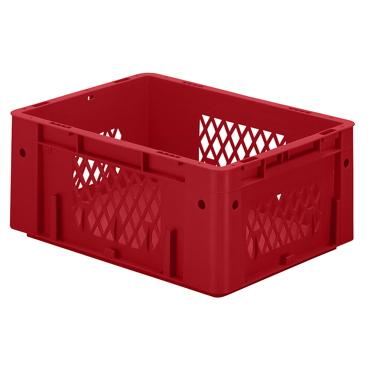 Navetă euro pentru obiecte grele, polipropilenă, capacitate 14,5 l, lung. x lăț. x î. 400 x 300 x 175 mm, pereți cu orificii, bază plină, roșu, amb. 4 buc.