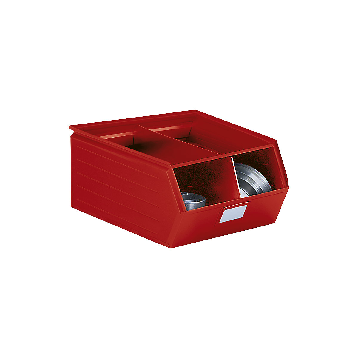 Cutie de depozitare deschisă din tablă de oțel, lung. x lăț. x î. 700 x 450 x 300 mm, cu bară de transport, roșu aprins-0