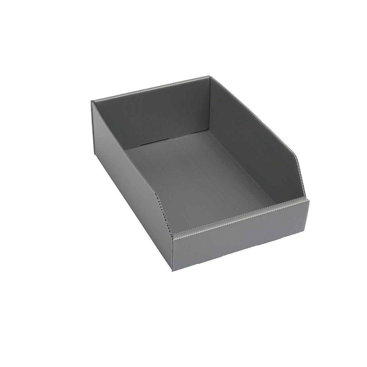 Navetă de plastic pentru rafturi, pliabilă, lung. x lăț. x î. 300 x 200 x 100 mm, gri-argintiu, amb. 25 buc.-0