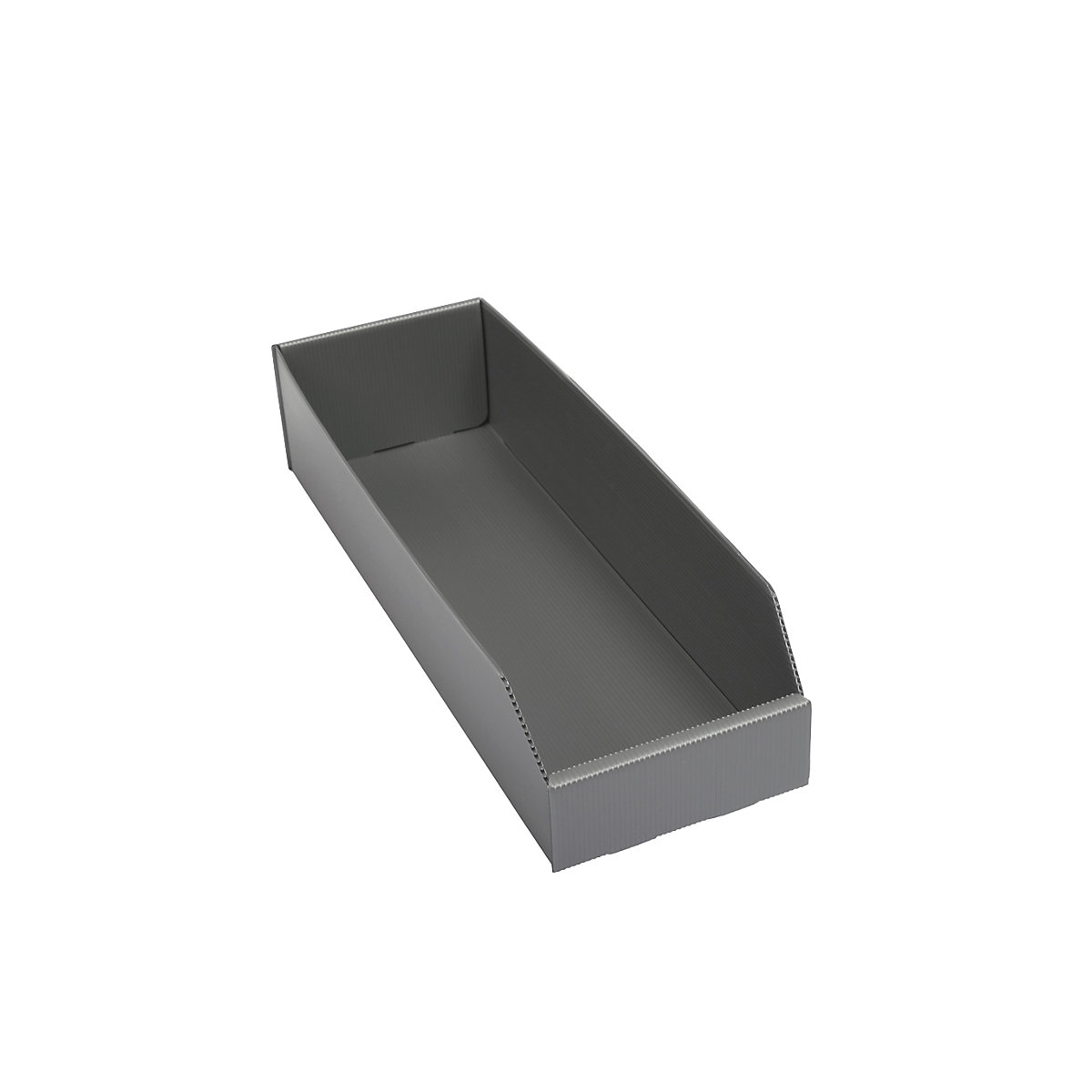 Navetă de plastic pentru rafturi, pliabilă, lung. x lăț. x î. 450 x 150 x 100 mm, gri-argintiu, amb. 25 buc.-0