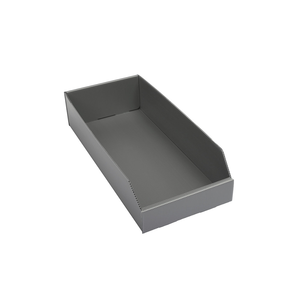 Navetă de plastic pentru rafturi, pliabilă, lung. x lăț. x î. 450 x 200 x 100 mm, gri-argintiu, amb. 25 buc.-0