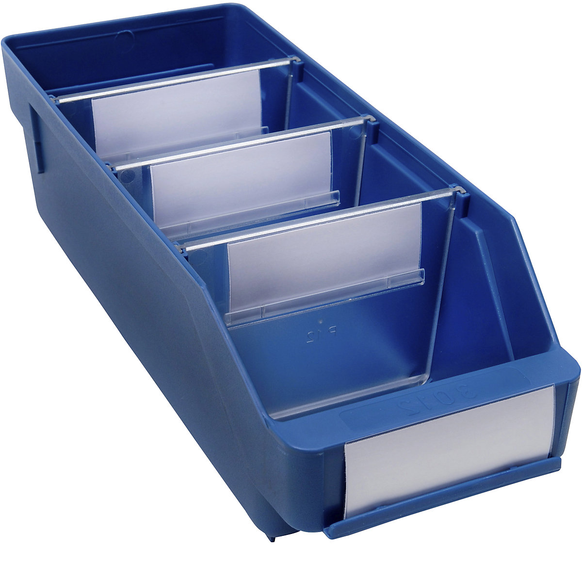 Navetă pentru rafturi, din polipropilenă foarte rezistentă la impact – STEMO, albastru, lung. x lăț. x î. 300 x 118 x 95 mm, amb. 30 buc.-0