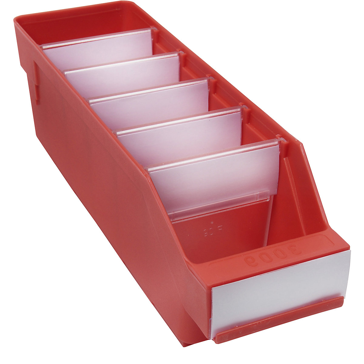 Navetă pentru rafturi, din polipropilenă foarte rezistentă la impact – STEMO, roșu, lung. x lăț. x î. 300 x 90 x 95 mm, amb. 40 buc.-0