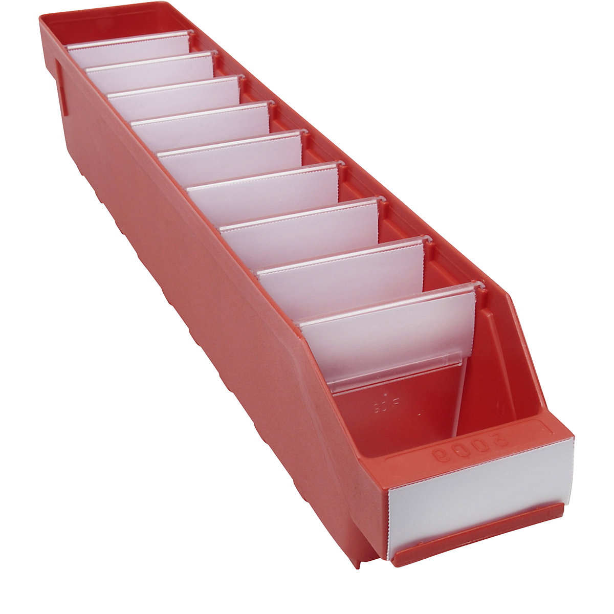 Navetă pentru rafturi, din polipropilenă foarte rezistentă la impact – STEMO, roșu, lung. x lăț. x î. 500 x 90 x 95 mm, amb. 40 buc.-0