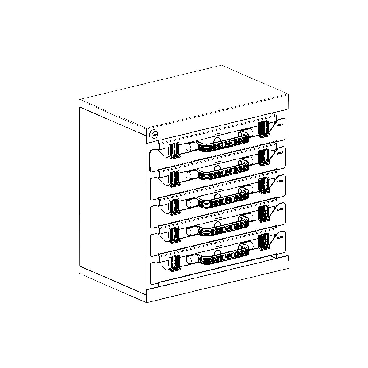 Turn pentru casete de sortimente – eurokraft pro, din tablă de oțel, î. x lăț. x ad. 434 x 416 x 256 mm, pentru 5 casete cu înălțime 50 mm-0