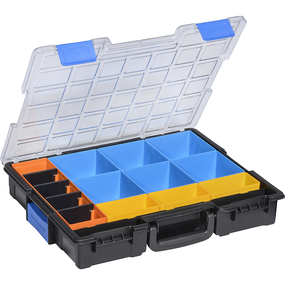 Valiză profesională pentru piese de mici dimensiuni, lăț. x î. exterioare 355 x 76 mm, amb. 2 buc., cu 15 cutii cu inserție-0