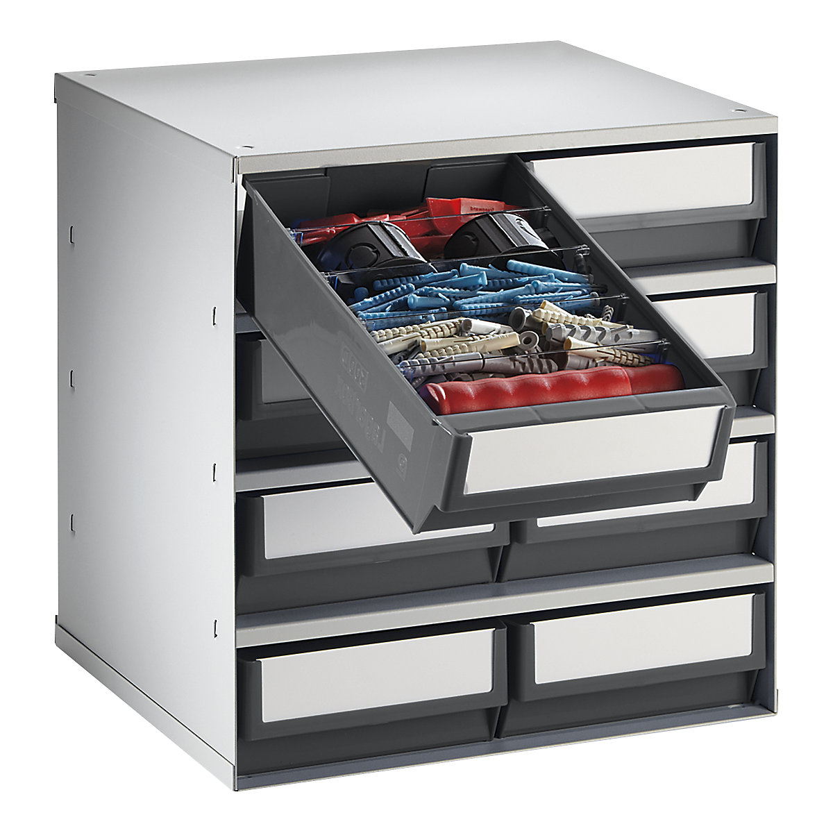 Magazie cu sertare, capacitate portantă maximă a carcasei 75 kg, î. x lăț. x ad. 395 x 376 x 300 mm, 8 sertare, sertare gri-0