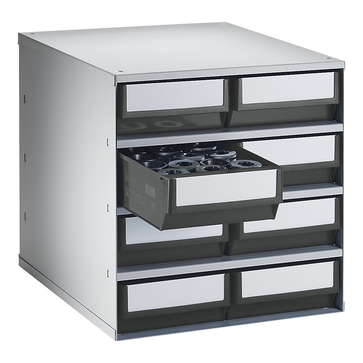 Magazie cu sertare, capacitate portantă maximă a carcasei 75 kg, î. x lăț. x ad. 395 x 376 x 400 mm, 8 sertare, sertare gri-0