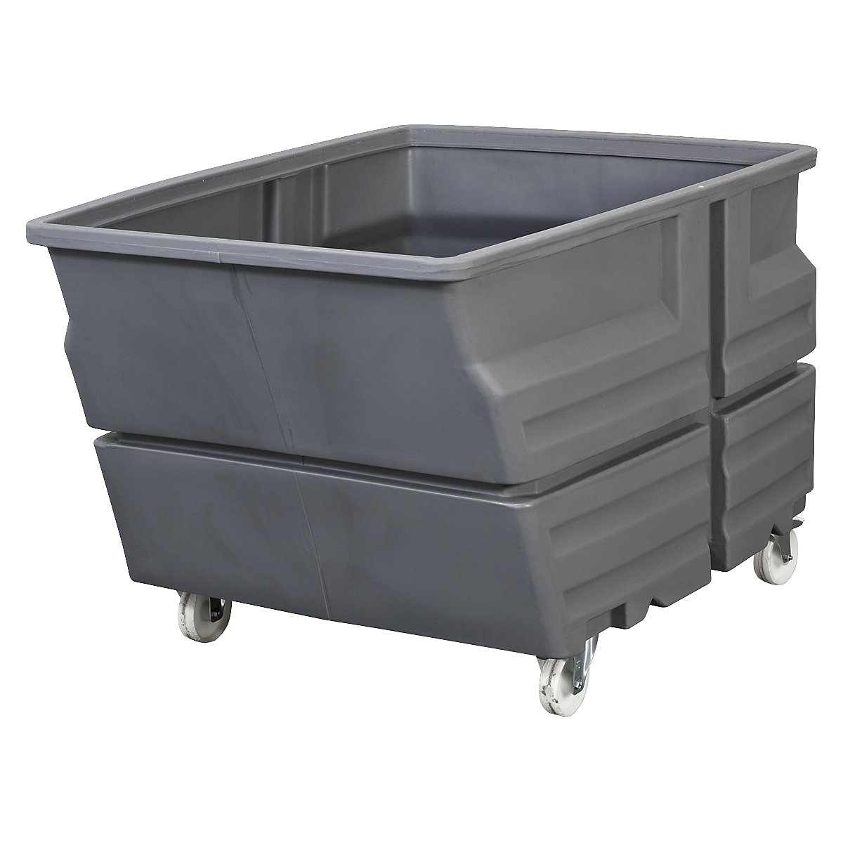 Recipient basculant, PE, fără prindere pentru traversă, cu roți, volum 0,6 m³, gri-0