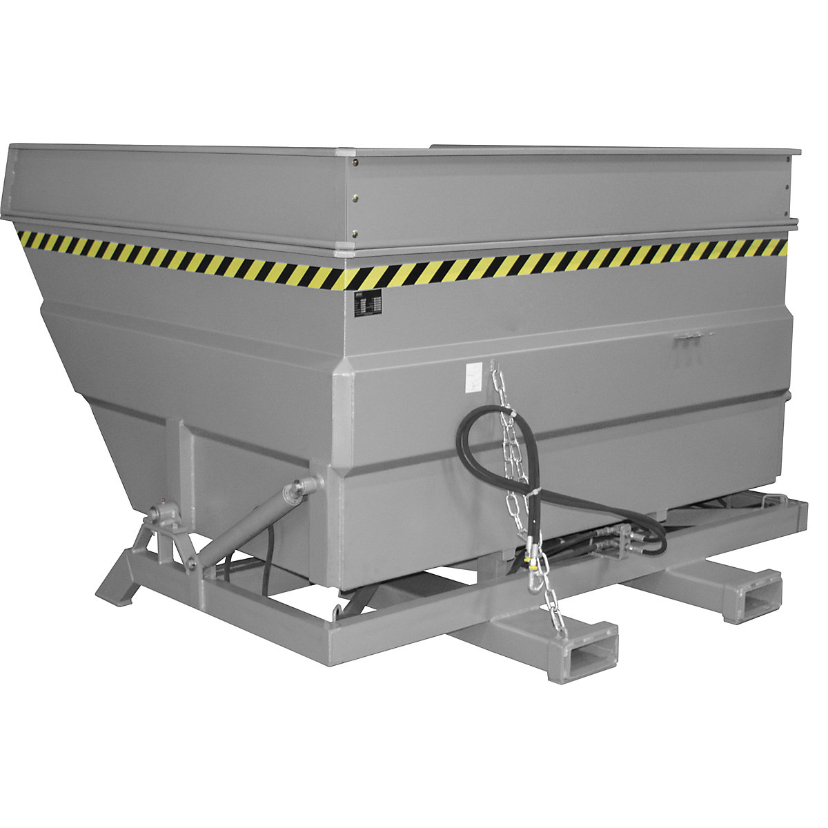 Recipient basculant XXL cu dispozitiv de ridicare – eurokraft pro, volum 4 m³, cu cadru de stivuire și sistem hidraulic, gri șobolan-0