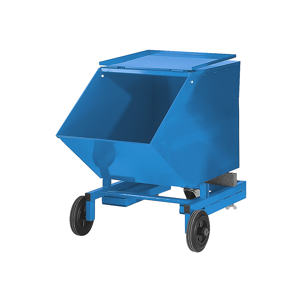 Recipient basculant pentru materiale vrac – eurokraft pro, cu anvelope din cauciuc plin, buzunare pentru stivuitor, volum 0,4 m³-0