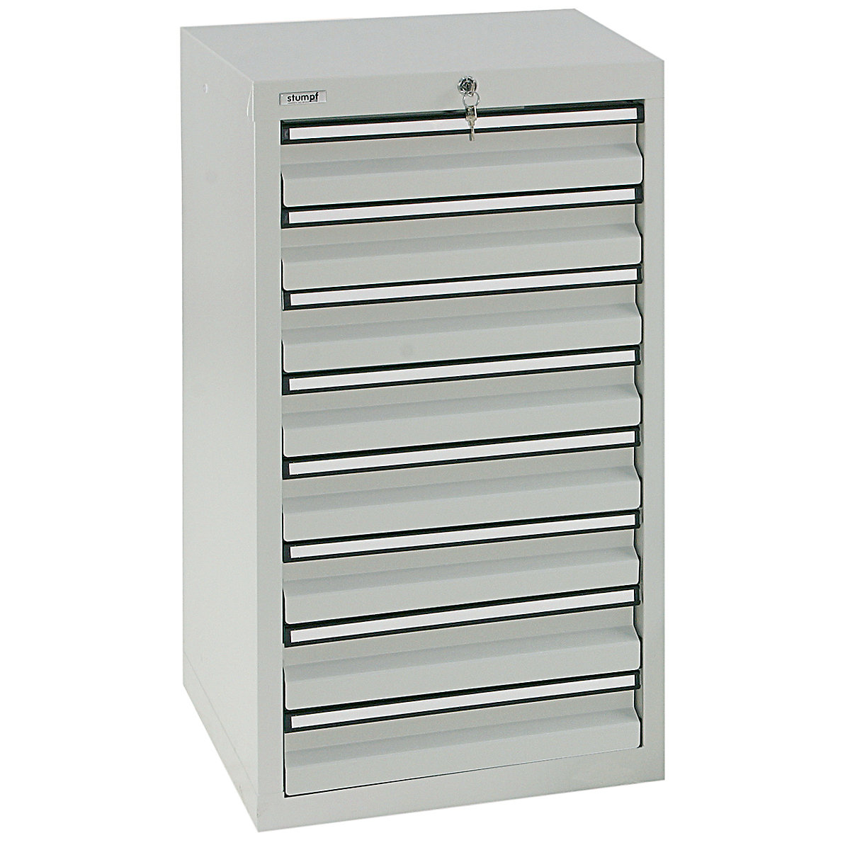Zásuvková skriňa, v x š x h 900 x 500 x 500 mm, 8 zásuviek výšky 100 mm, korpus a zásuvky šedá