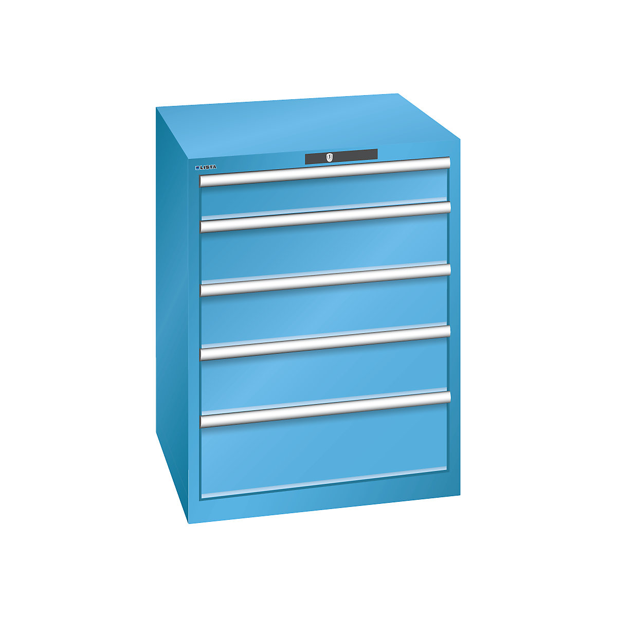 Zásuvková skříň, 5 zásuvek – LISTA, š x h x v 717 x 725 x 850 mm, světle modrá, nosnost zásuvky 200 kg-1