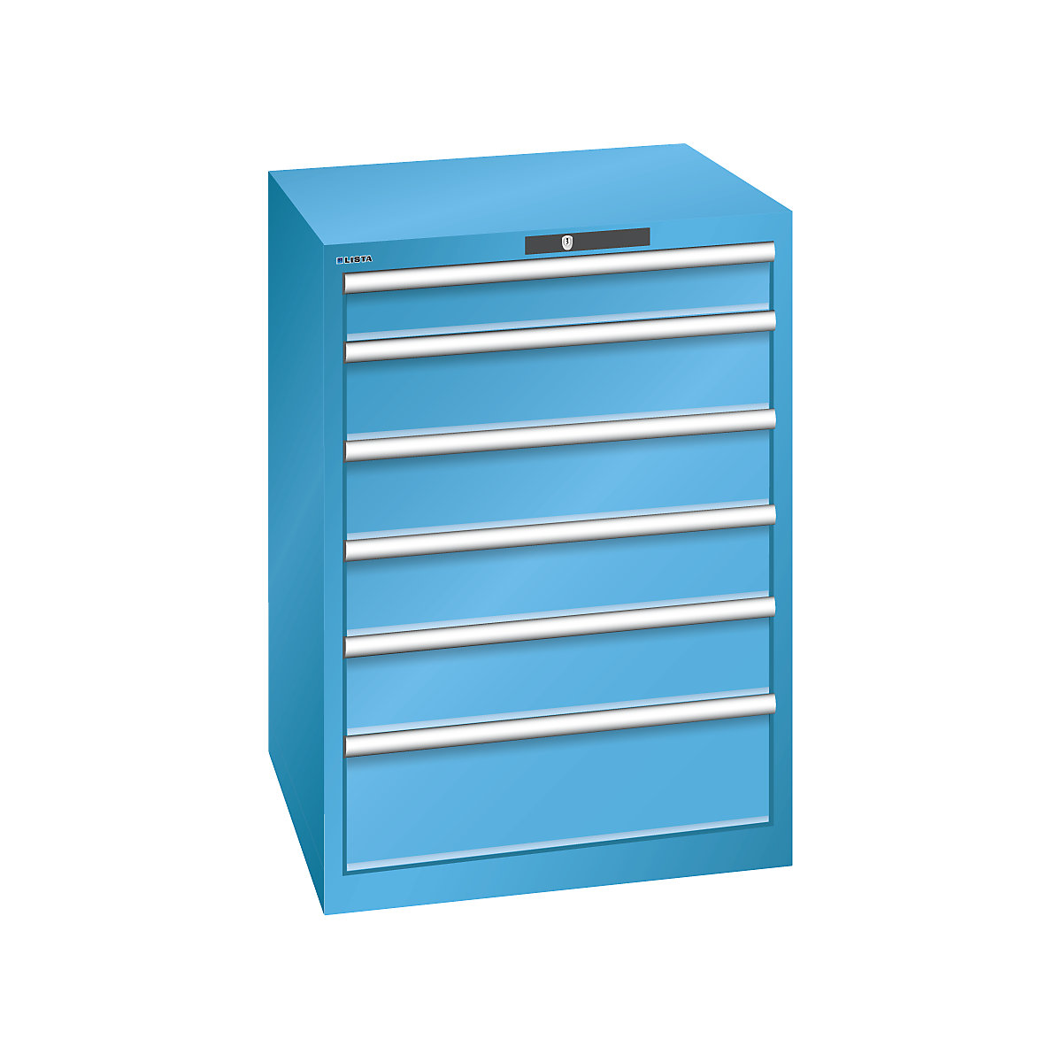 Zásuvková skříň, 6 zásuvek – LISTA, š x h x v 717 x 725 x 1000 mm, světle modrá-8