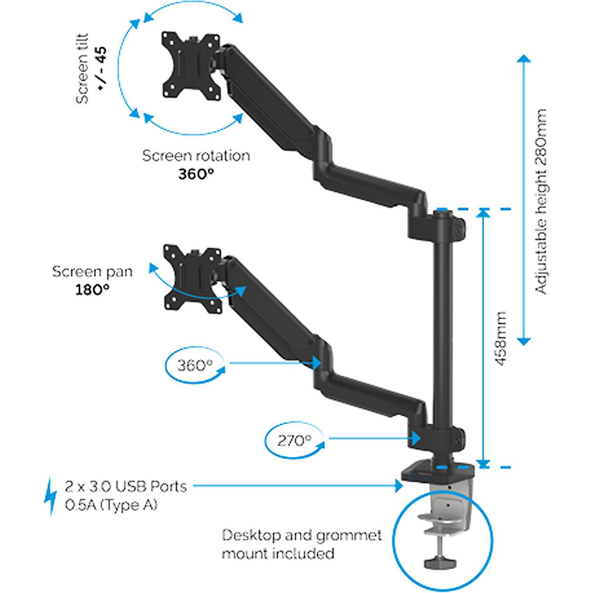 Fellowes Platinum Series Dual Stacking Monitor Arm (Product illustration 3)-2