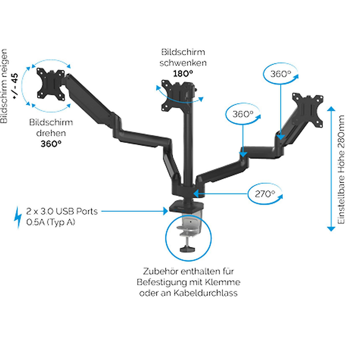 Fellowes Platinum Series Triple Monitor Arm (Product illustration 4)-3