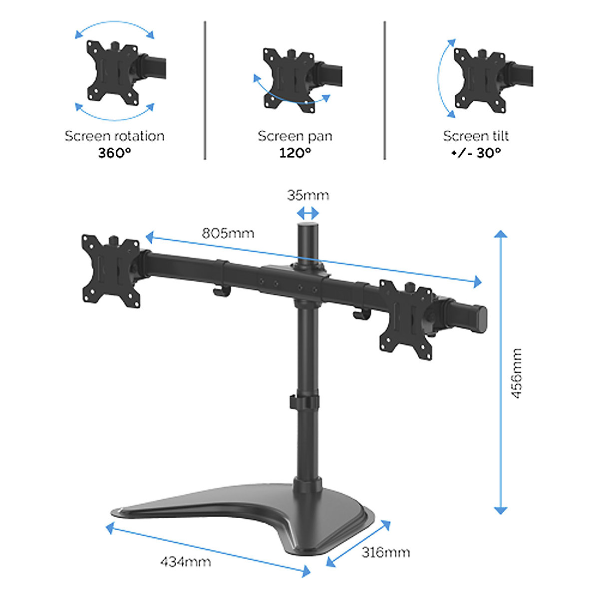 Fellowes Seasa Freestanding Dual Horizontal Monitor Arm (Product illustration 4)-3