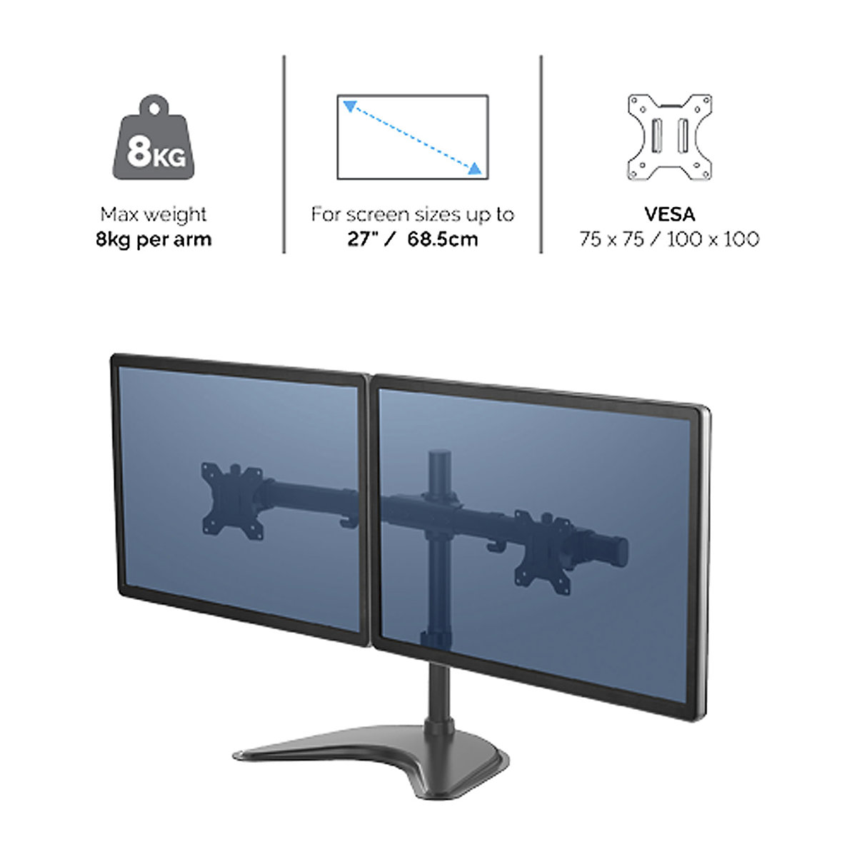 Fellowes Seasa Freestanding Dual Horizontal Monitor Arm (Product illustration 3)-2