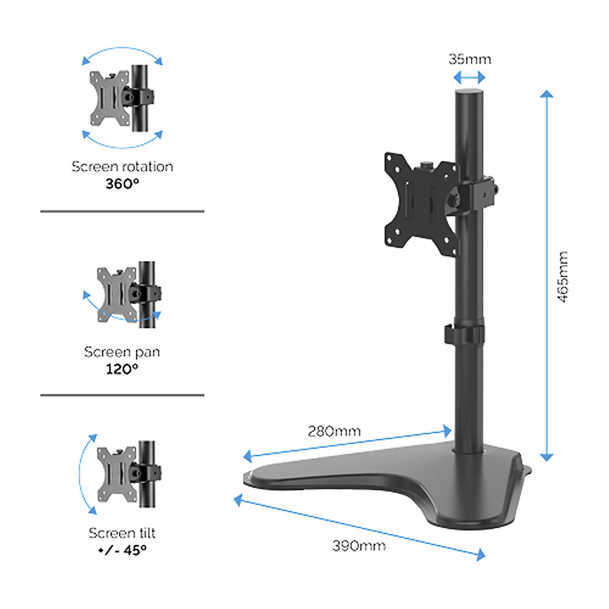 Fellowes Seasa Freestanding Single Monitor Arm (Product illustration 4)-3