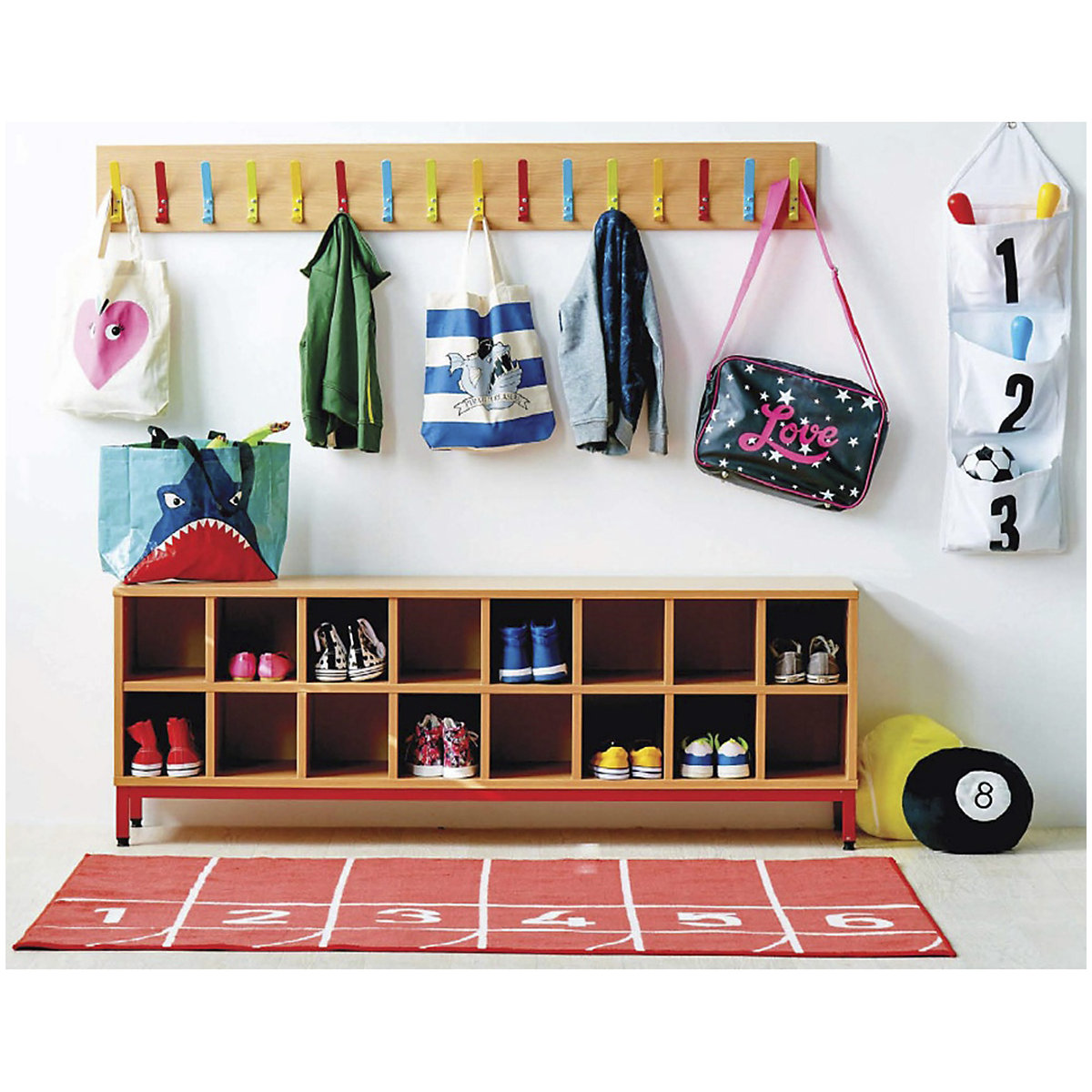 Cloakroom Storage Bench with 16 Open Compartments (Product illustration 2)-1