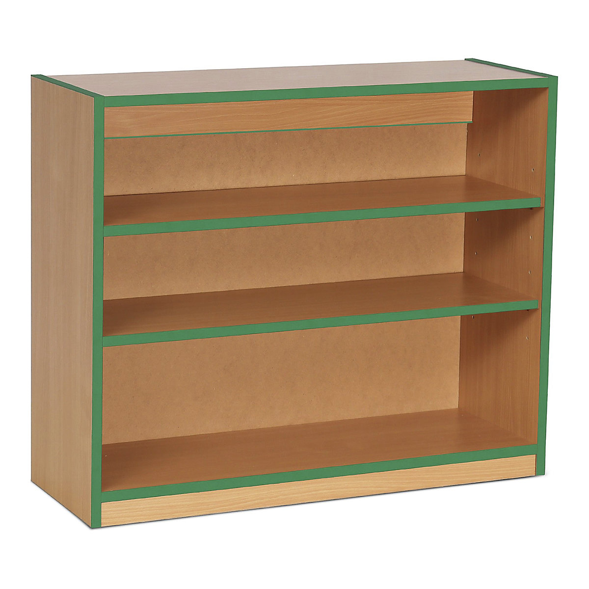 Coloured Edge Bookcases, Coloured Edge Bookcases, Coloured Edge Bookcases | 2 Shelf - 900W x 320D x 750H | Beech Wood Colour | Green Edging-0