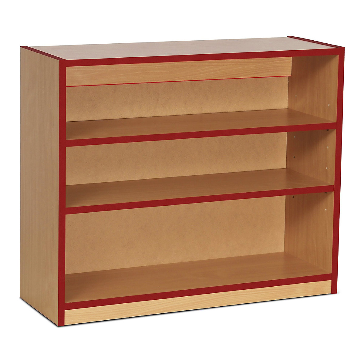 Coloured Edge Bookcases, Coloured Edge Bookcases, Coloured Edge Bookcases | 2 Shelf - 900W x 320D x 750H | Beech Wood Colour | Red Edging-0