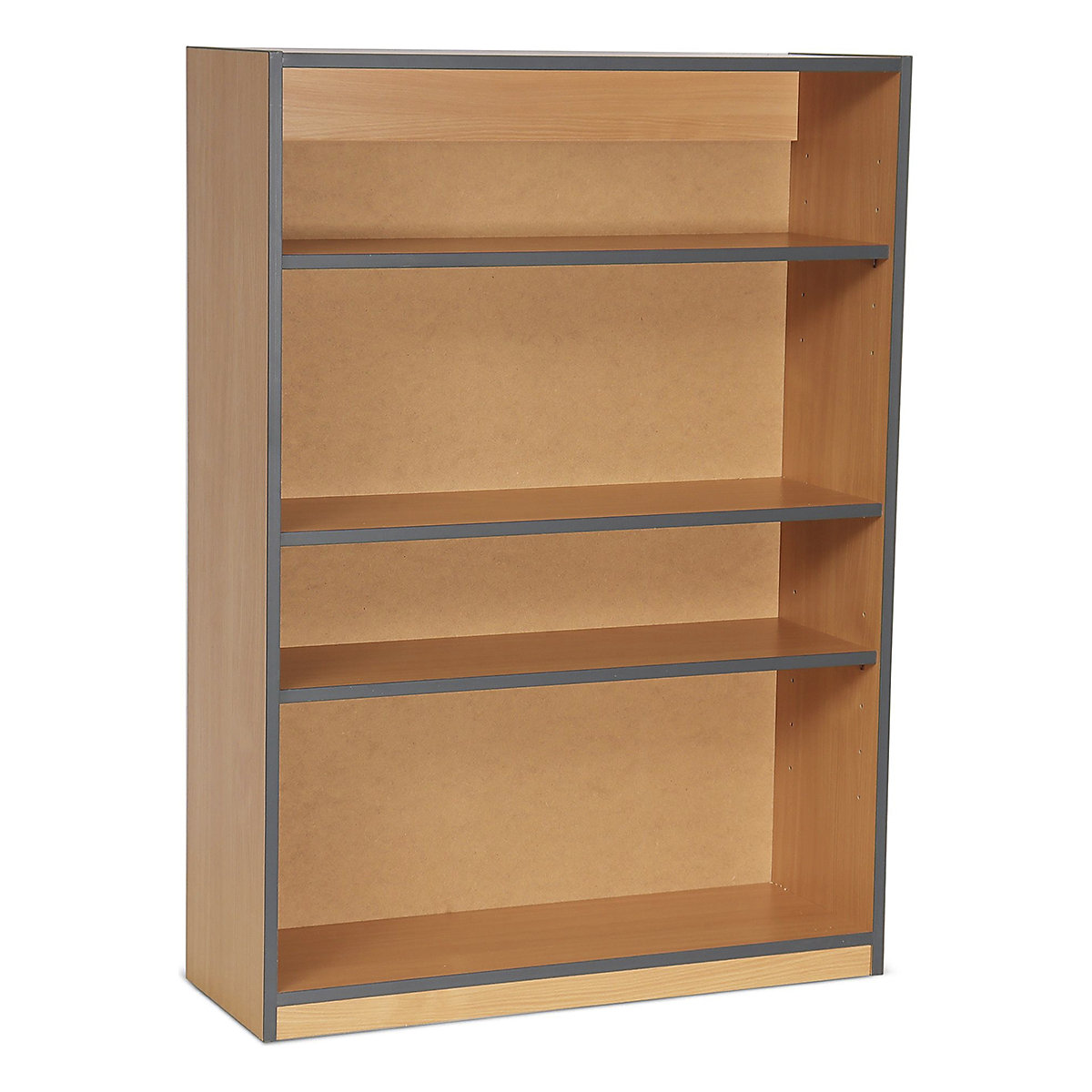 Coloured Edge Bookcases, Coloured Edge Bookcases, Coloured Edge Bookcases | 3 Shelf - 900W x 320D x 1250H | Beech Wood Colour | Dark Grey Edging-0