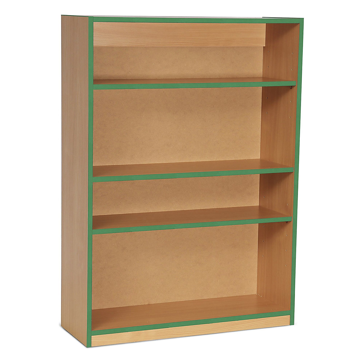 Coloured Edge Bookcases, Coloured Edge Bookcases, Coloured Edge Bookcases | 3 Shelf - 900W x 320D x 1250H | Beech Wood Colour | Green Edging-0