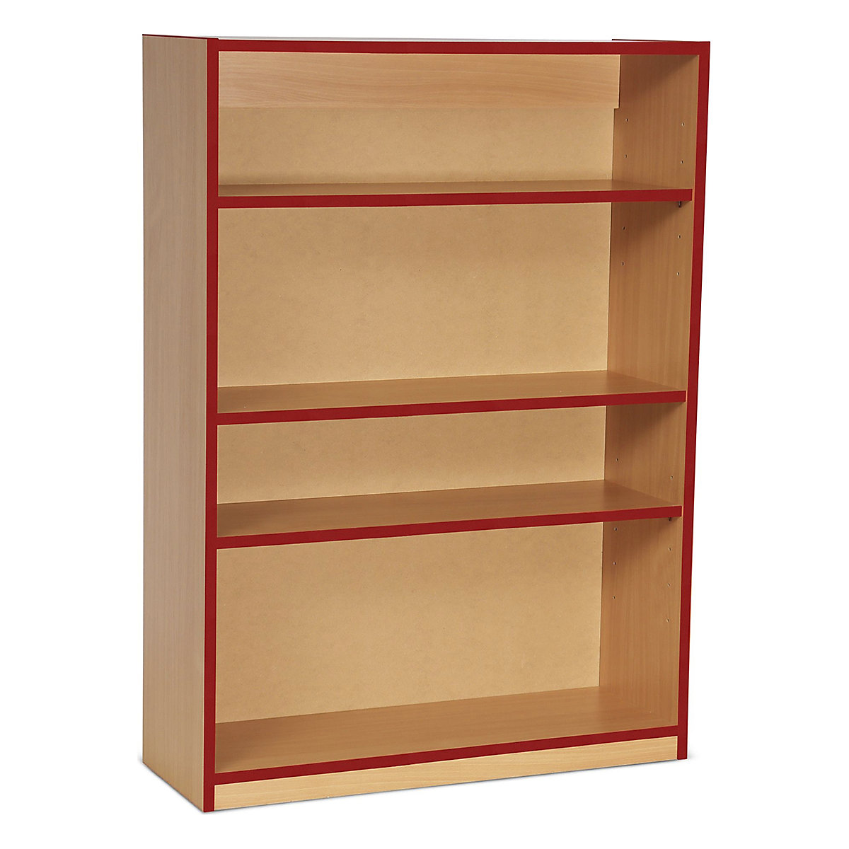 Coloured Edge Bookcases, Coloured Edge Bookcases, Coloured Edge Bookcases | 3 Shelf - 900W x 320D x 1250H | Beech Wood Colour | Red Edging-0