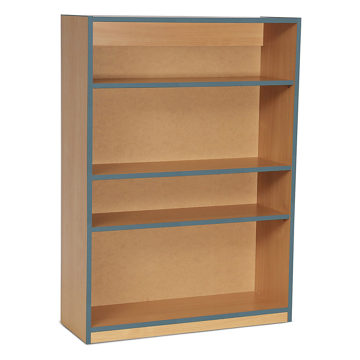 Coloured Edge Bookcases, Coloured Edge Bookcases, Coloured Edge Bookcases | 3 Shelf - 900W x 320D x 1250H | Beech Wood Colour | Steel Blue Edging-0