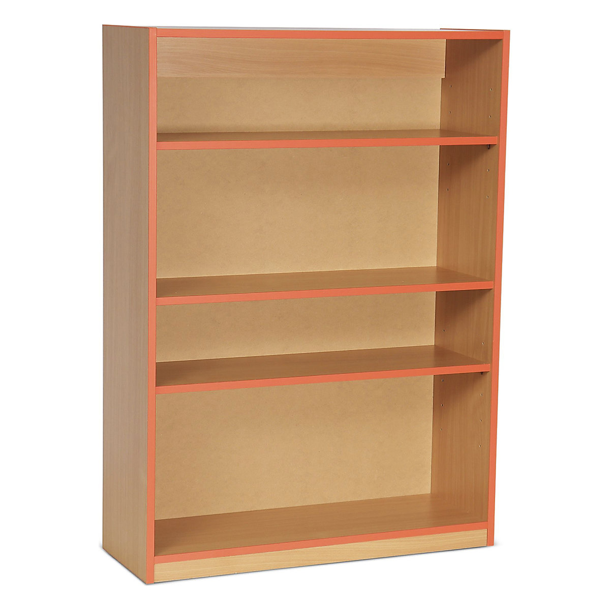 Coloured Edge Bookcases, Coloured Edge Bookcases, Coloured Edge Bookcases | 3 Shelf - 900W x 320D x 1250H | Beech Wood Colour | Tangerine Edging-0