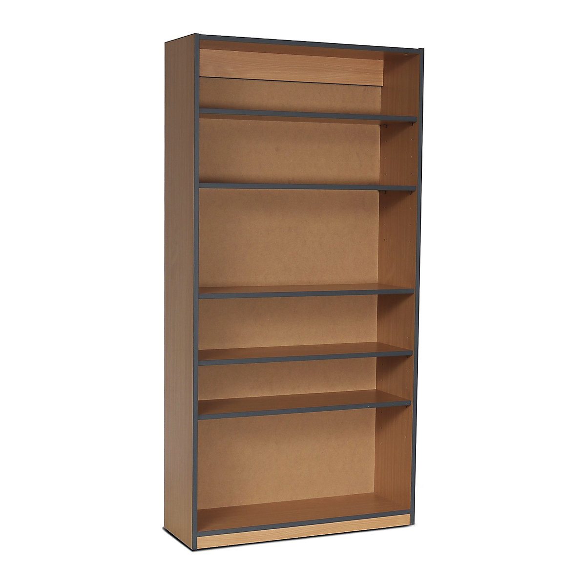 Coloured Edge Bookcases, Coloured Edge Bookcases, Coloured Edge Bookcases | 5 Shelf - 900W x 320D x 1800H | Beech Wood Colour | Dark Grey Edging-0