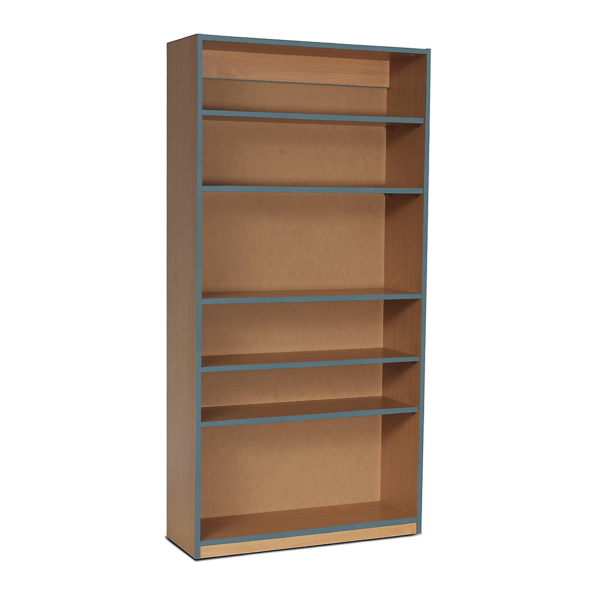 Coloured Edge Bookcases, Coloured Edge Bookcases, Coloured Edge Bookcases | 5 Shelf - 900W x 320D x 1800H | Beech Wood Colour | Steel Blue Edging-0