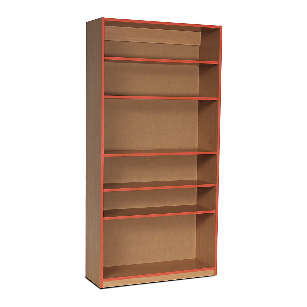 Coloured Edge Bookcases, Coloured Edge Bookcases, Coloured Edge Bookcases | 5 Shelf - 900W x 320D x 1800H | Beech Wood Colour | Tangerine Edging-0