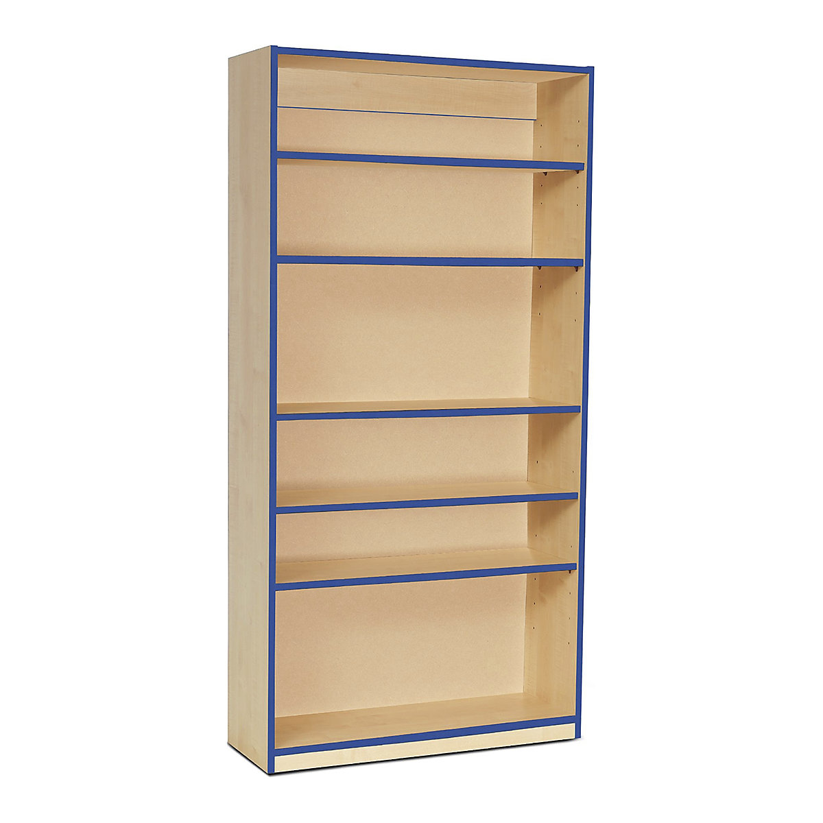 Coloured Edge Bookcases, Coloured Edge Bookcases, Coloured Edge Bookcases | 5 Shelf - 900W x 320D x 1800H | Beech Wood Colour | Blue Edging-0