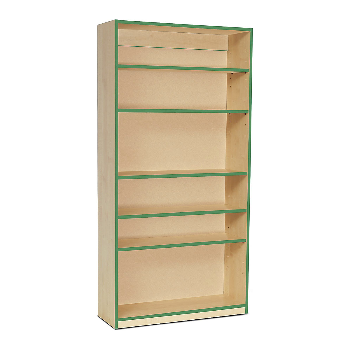 Coloured Edge Bookcases, Coloured Edge Bookcases, Coloured Edge Bookcases | 5 Shelf - 900W x 320D x 1800H | Beech Wood Colour | Green Edging-0