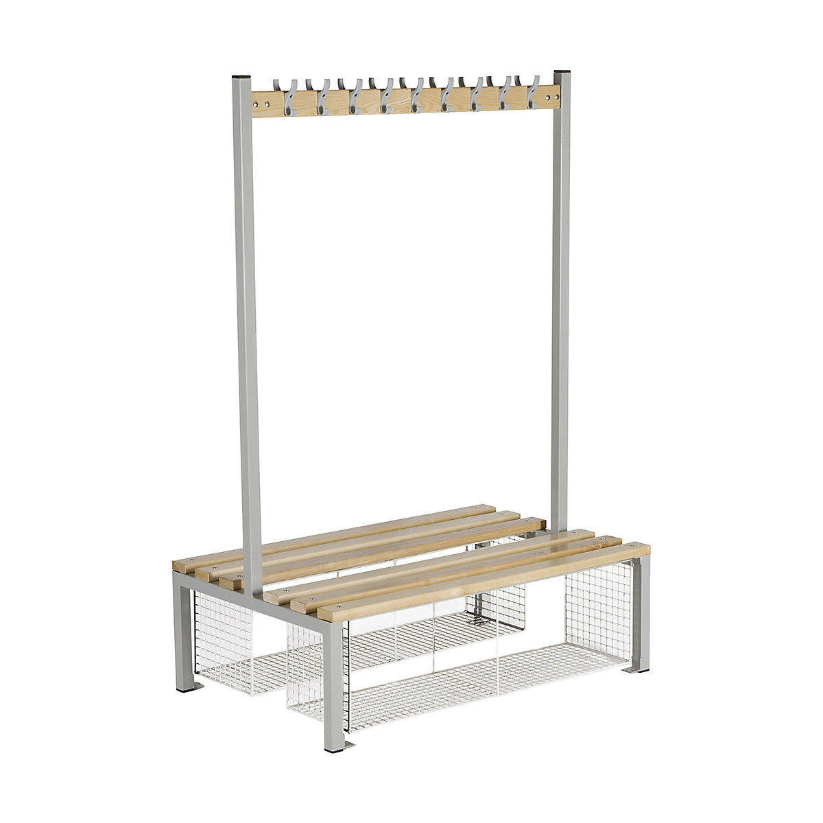 Elite Island Changing Room Benches with Shoe Trays, Elite Island Changing Room Benches with Shoe Trays, Elite Island Changing Room Bench With Shoe Trays | 1800h x 1200w x 760d mm | Double Sided | 18 Hooks | Red Frame-0