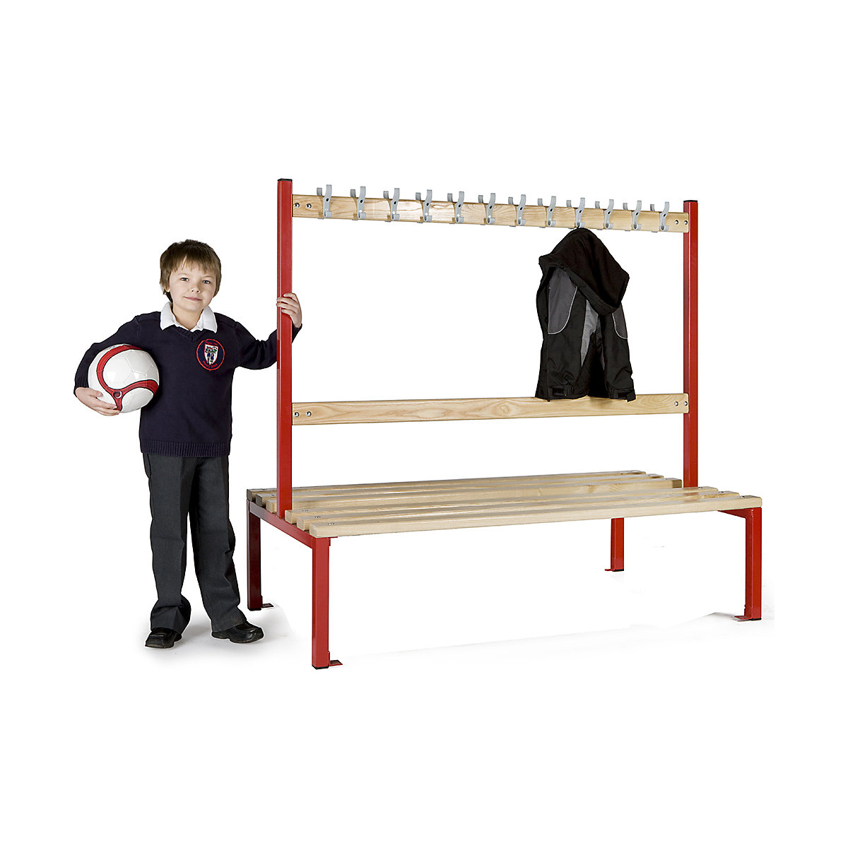 Elite Primary School Island Changing Room Benches, Elite Primary School Island Changing Room Benches, Elite Primary School Island Changing Room Bench | 1370h x 1500w x 760d mm | Double Sided | 24 Hooks | Blue Frame-0