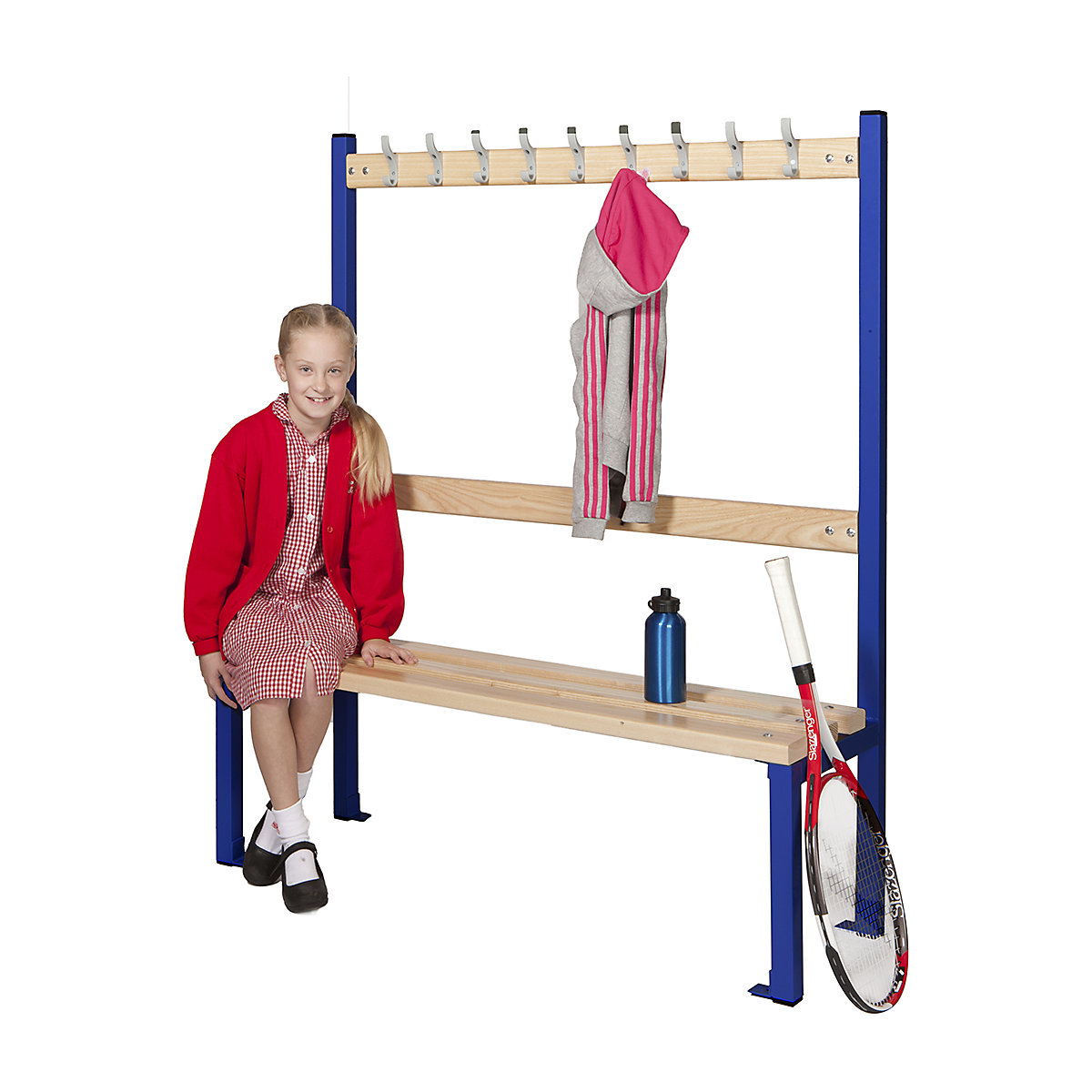 Elite Primary School Island Changing Room Benches, Elite Primary School Island Changing Room Benches, Elite Primary School Island Changing Room Bench | 1370h x 1200w x 400d mm | Single Sided | 9 Hooks | Red Frame-0