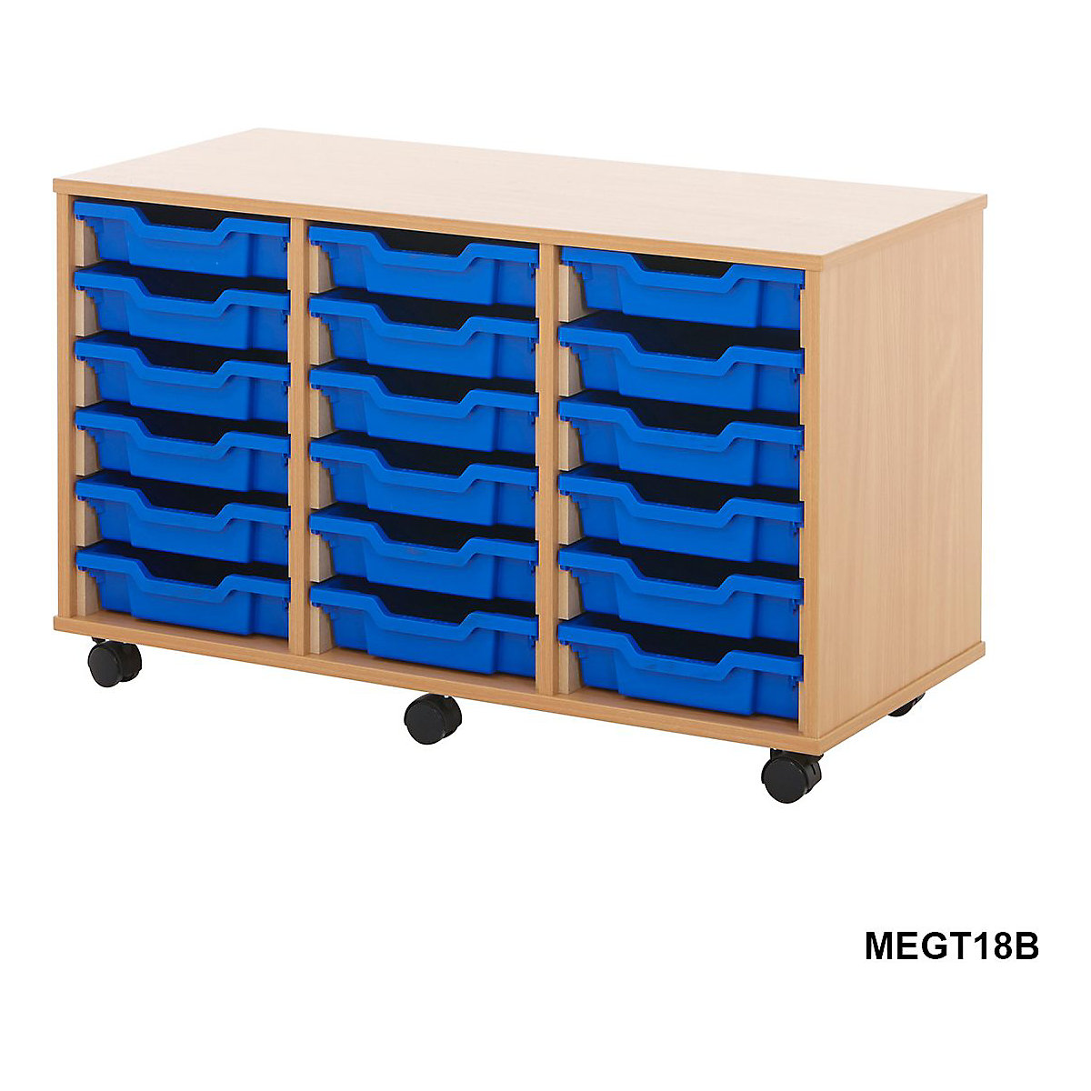 18 Single Tray Wooden Units, 18 Single Tray Wooden Units, 18 Single Tray Wooden Unit 617h X 1030w X 453d Mm With 18 Blue Trays-0