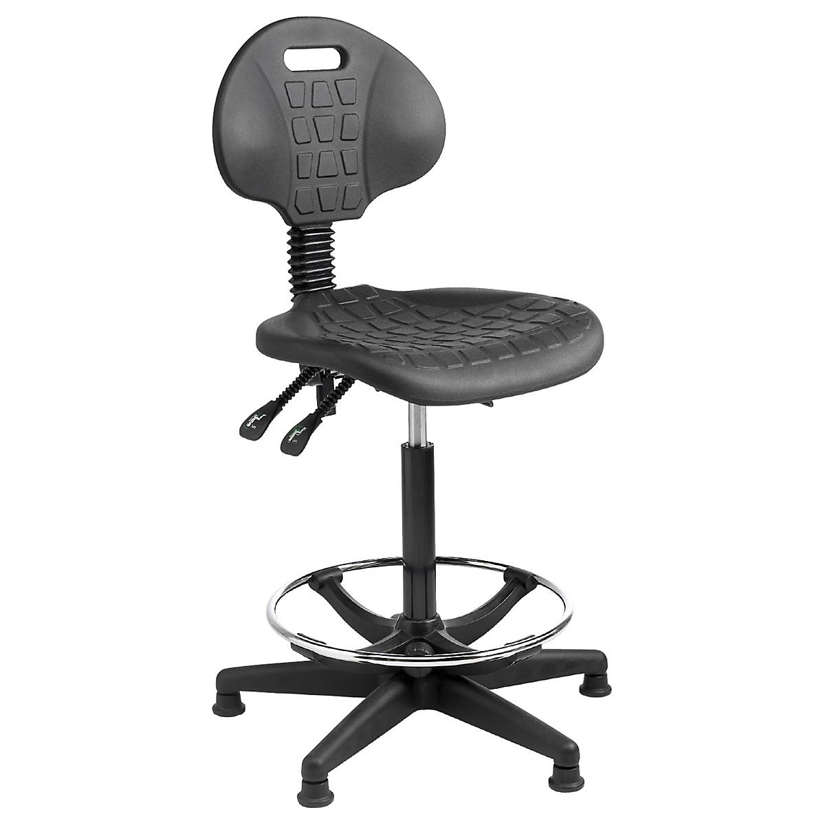 BiGDUG Essentials Wipe Clean Workshop Draughtsman Chairs, BiGDUG Essentials Wipe Clean Workshop Draughtsman Chairs, BiGDUG Essentials Polyurethane Draughtsman Chair | Chrome Footring | Seat Height 550-800mm | 3 Lever Movement | Black-0