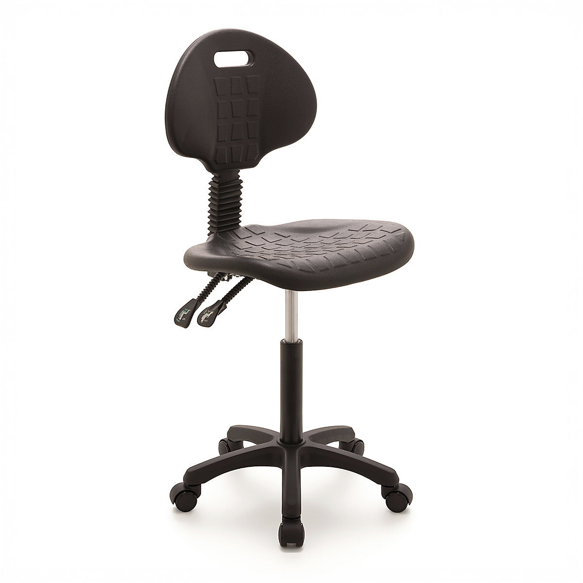BiGDUG Essentials Wipe Clean Workshop Draughtsman Chairs, BiGDUG Essentials Wipe Clean Workshop Draughtsman Chairs, BiGDUG Essentials Polyurethane Draughtsman Chair | Castor Base | Seat Height 520-720mm | 2 Lever Movement | Black-0