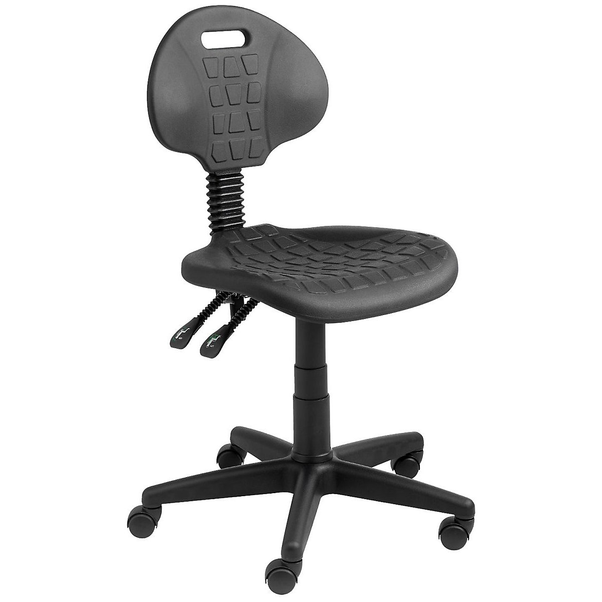 BiGDUG Essentials Wipe Clean Workshop Draughtsman Chairs, BiGDUG Essentials Wipe Clean Workshop Draughtsman Chairs, BiGDUG Essentials Polyurethane Draughtsman Chair | Castor Base | Seat Height 450-590mm | 3 Lever Movement | Black-0