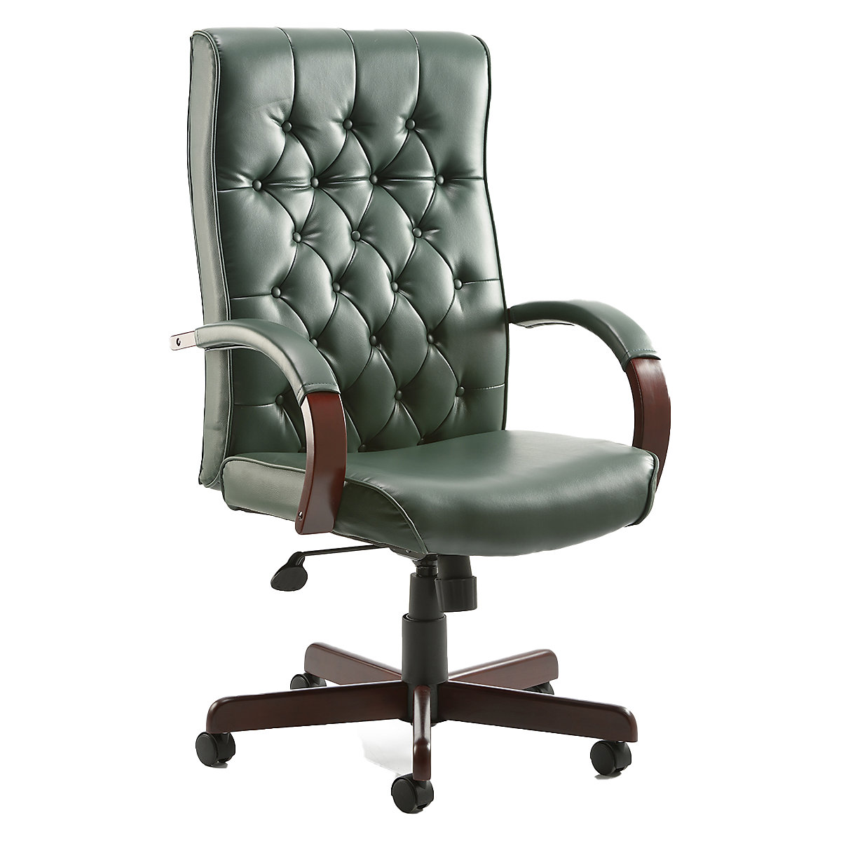 Chesterfield Stylish Executive Office Chair, Chesterfield Stylish Executive Office Chair, Chesterfield Executive Chair Green Leather with Arms 1100h x 640w x 650d mm | Green | 110 KG Weight Capacity | 8 Hours Usage-0