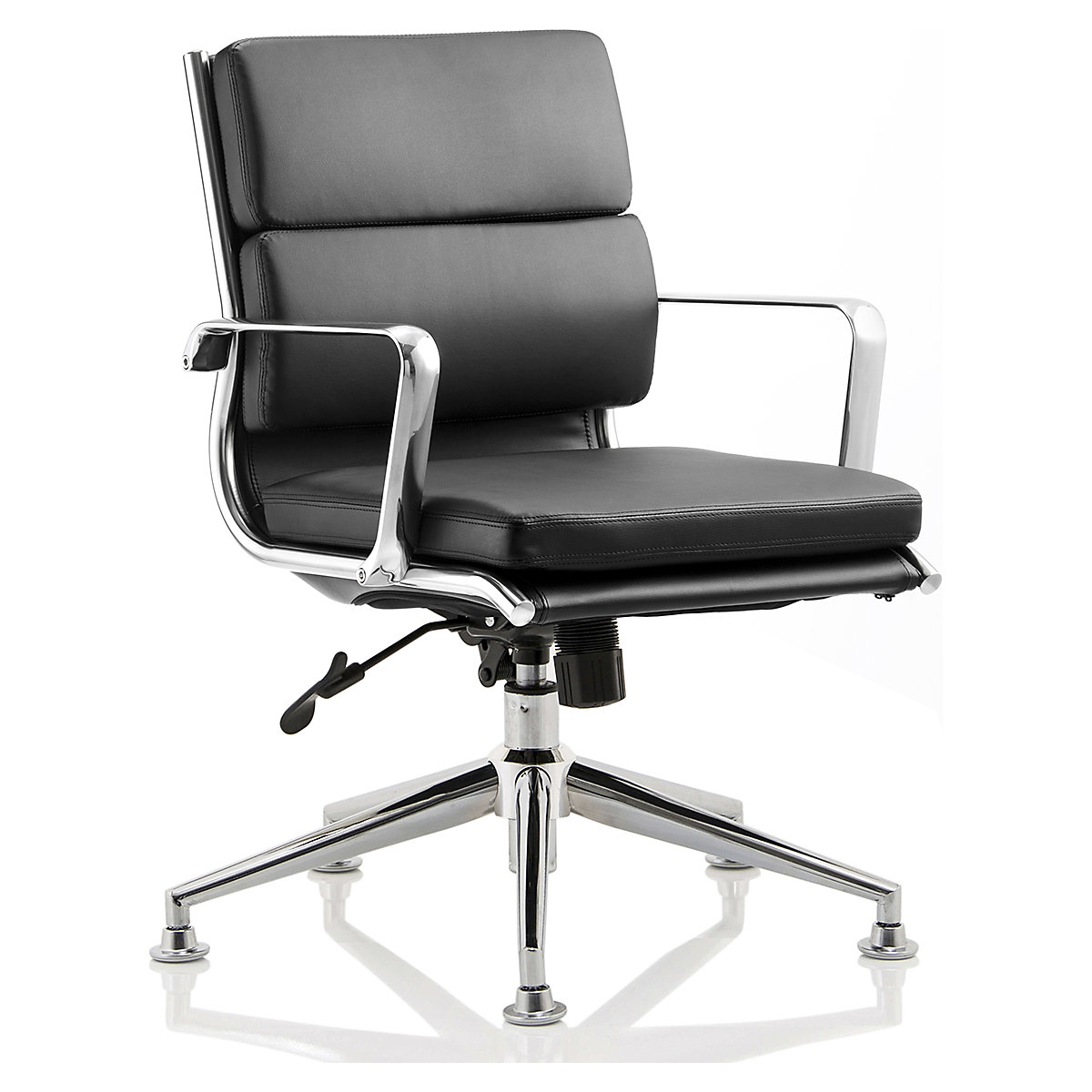 Savoy Executive Office Chair, Savoy Executive Office Chair, Savoy Executive Medium Back Chair Black Soft Bonded Leather with Arms with Chrome Glides 880-960h x 640w x 640d mm | Black | 110 KG Weight Capacity | 8 Hours Usage-0