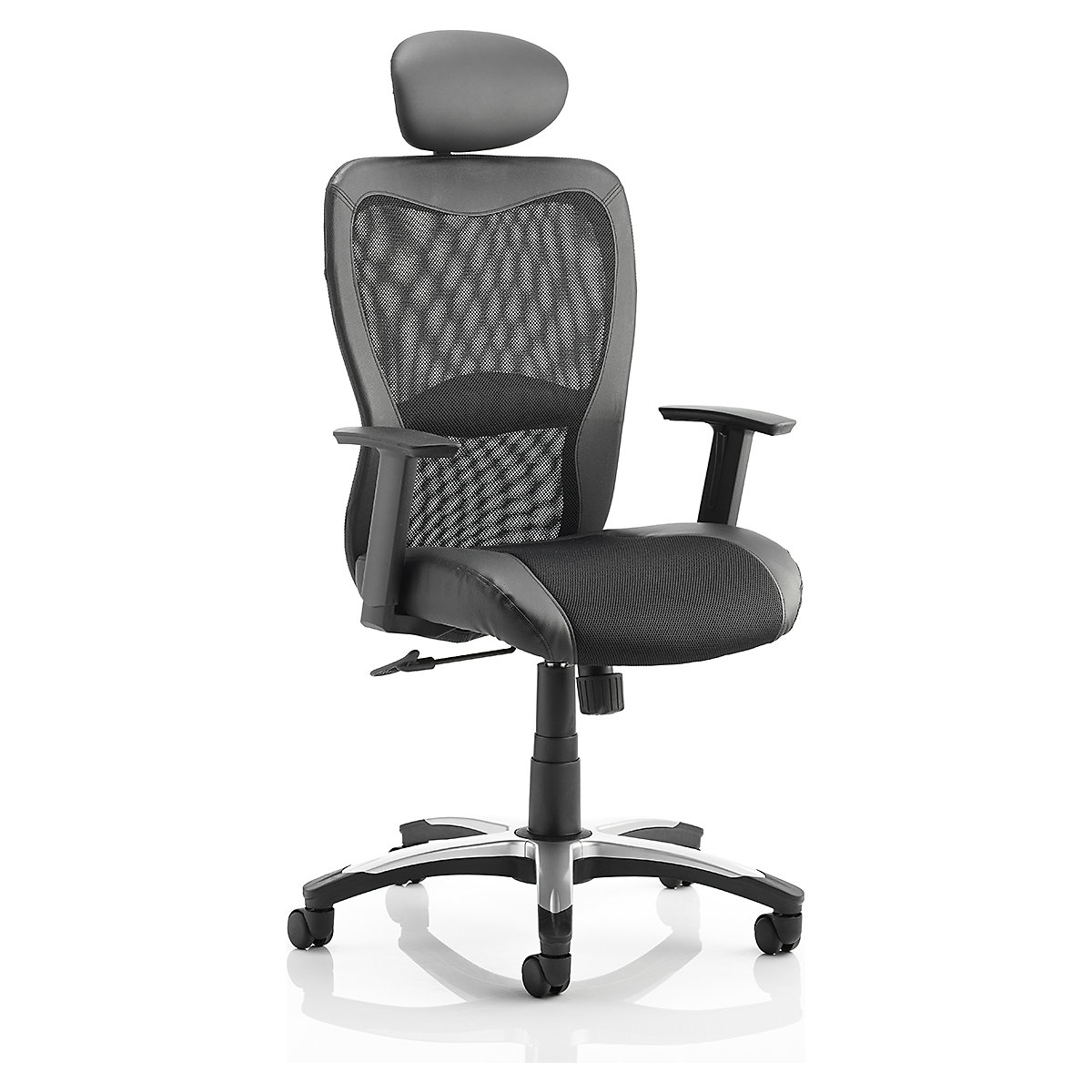 Victor Executive Office Chair, Victor Executive Office Chair, Victor II Executive Chair Black Leather Black Mesh with Arms with Headrest 1150h x 640w x 580d mm | Black | 110 KG Weight Capacity | 8 Hours Usage-0