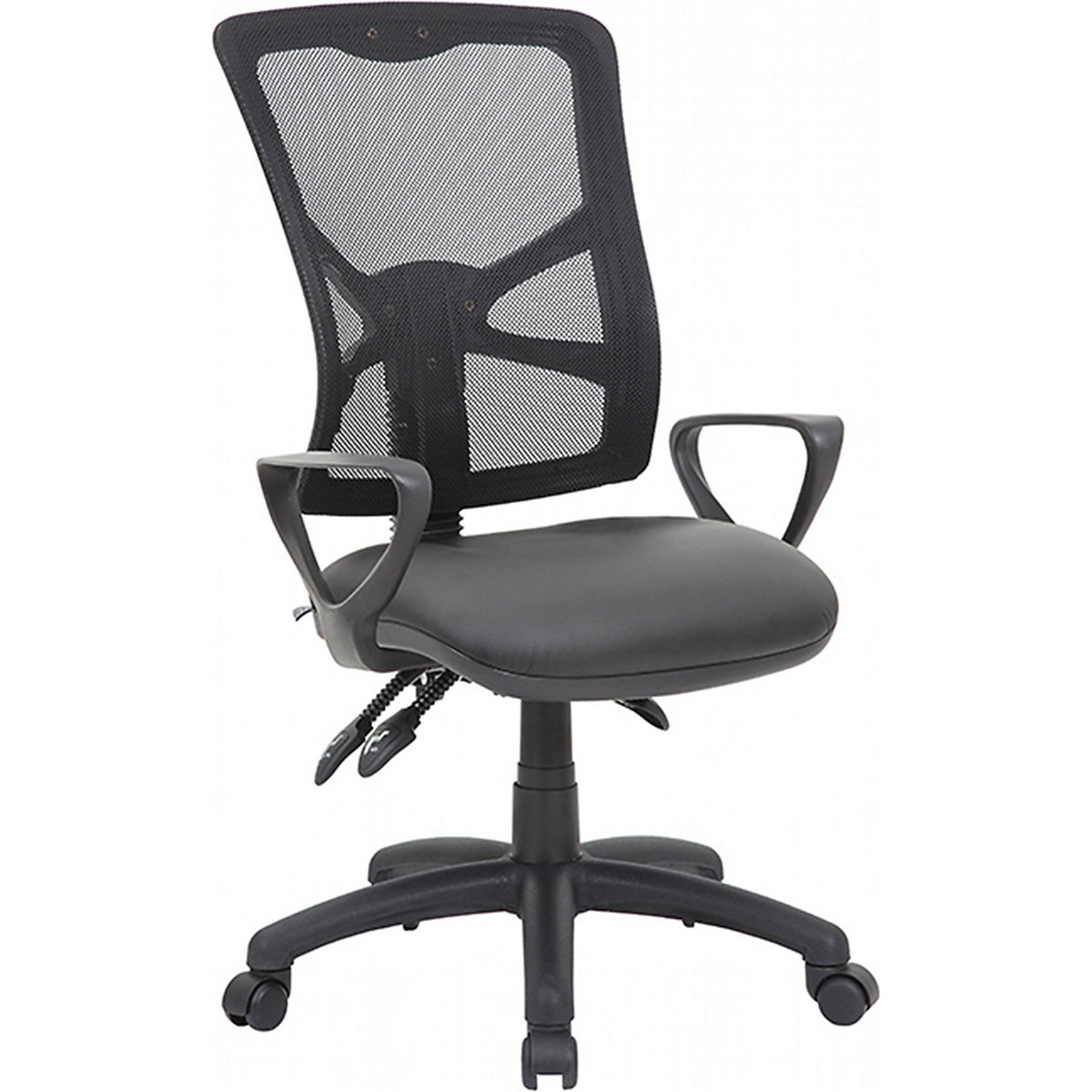 Comfort Ergo 3-Lever Mesh and Leather Operator Computer Desk Chair, Comfort Ergo 3-Lever Mesh and Leather Operator Computer Desk Chair, Comfort Ergo 3-Lever Mesh Back Task Chair | Black Leather | Fixed Arms | Black Base-2